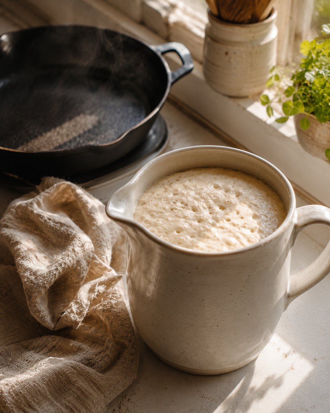 Pancake-Teig ruht 10 Minuten in einer Schüssel